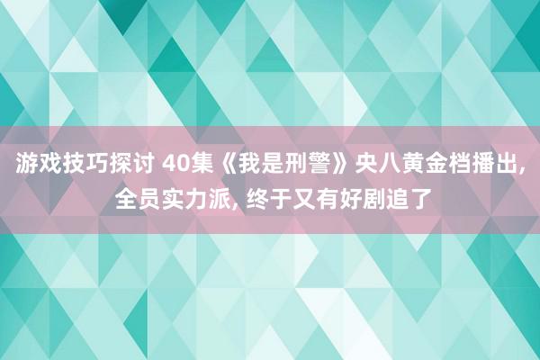 游戏技巧探讨 40集《我是刑警》央八黄金档播出, 全员实力派, 终于又有好剧追了