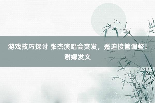 游戏技巧探讨 张杰演唱会突发，蹙迫接管调整！谢娜发文