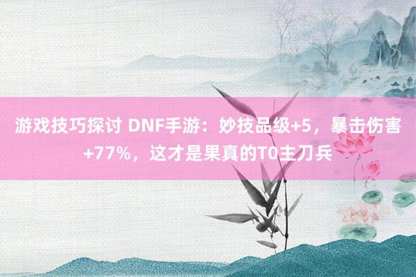 游戏技巧探讨 DNF手游：妙技品级+5，暴击伤害+77%，这才是果真的T0主刀兵