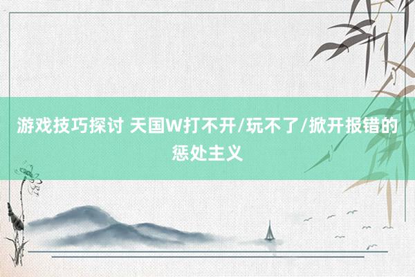 游戏技巧探讨 天国W打不开/玩不了/掀开报错的惩处主义